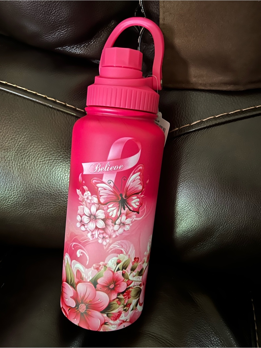 Believe Pink Floral Butterfly Water Bottle - Pink Hydration Bottle